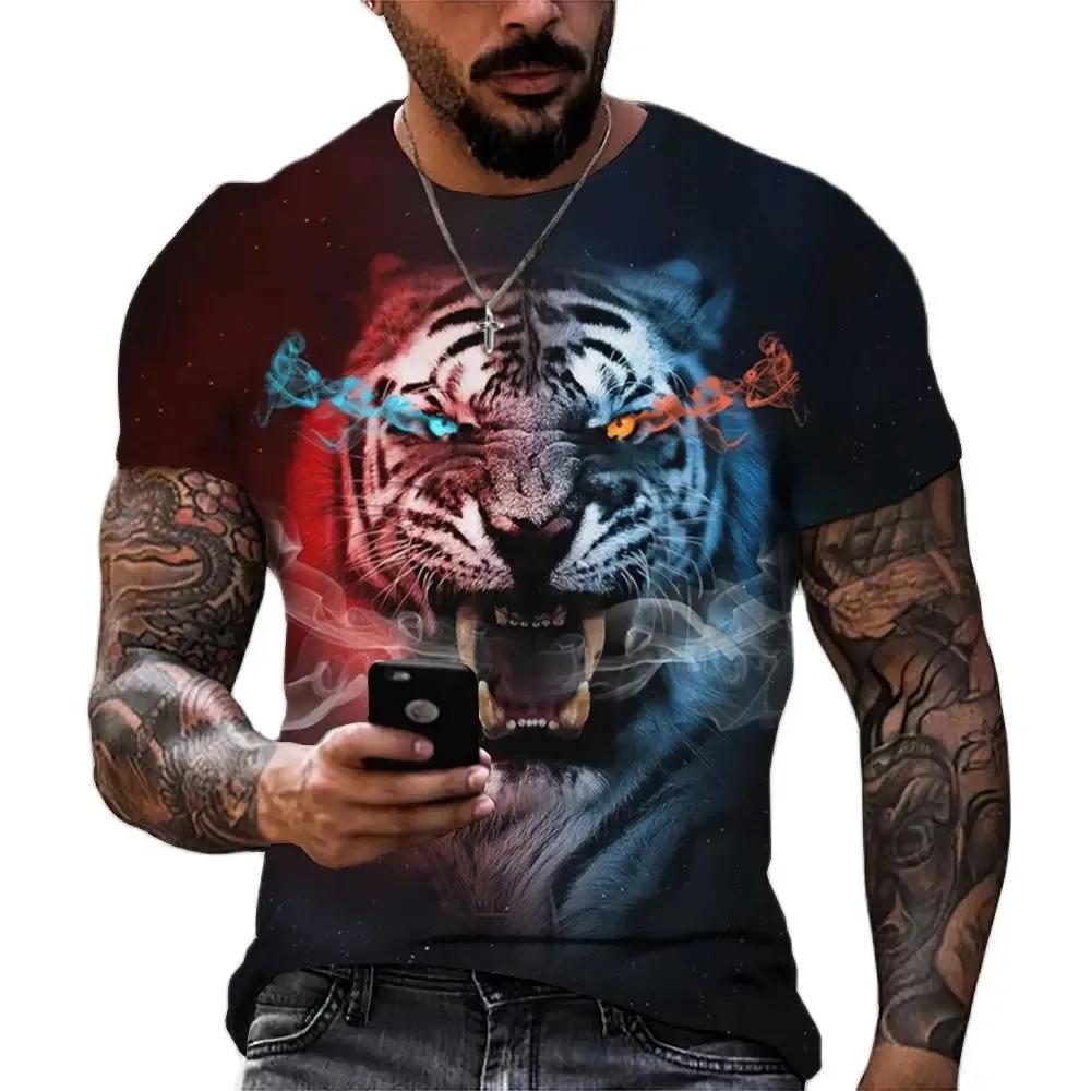 

3D-футболка з принтом Tiger Fighting Animal Beast Fierce Lionleopard Чоловічі топи з короткими рукавами Велика футболка Чоловічий дизайнерський одяг XS