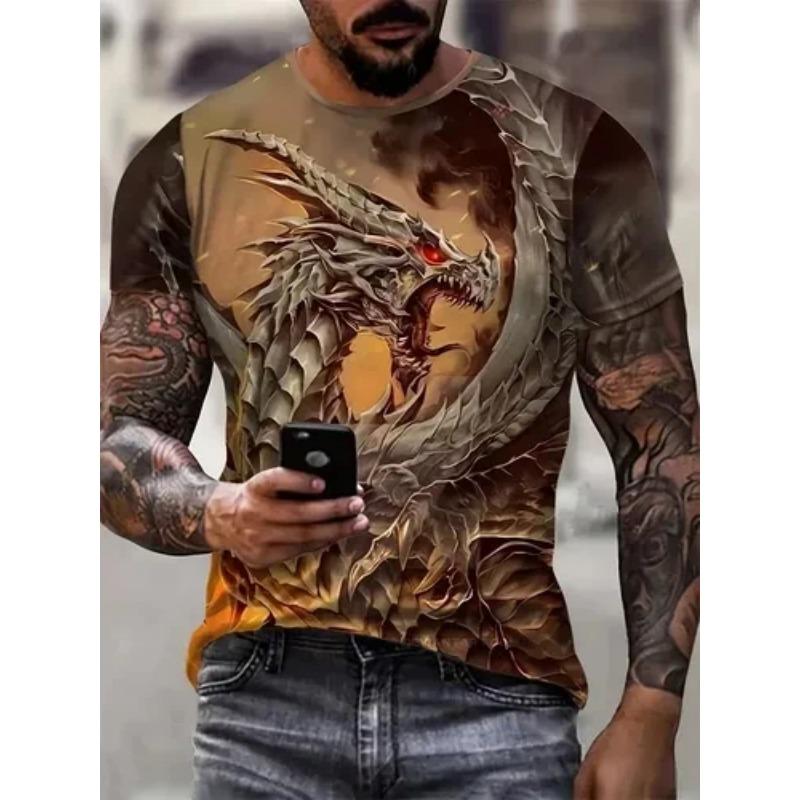 Summer Animal Dragon Pattern 3D Print T-Shirt Short Sleeve Outdoor Fashion Street Round Neck Top OverSize Casual Men's Clothing