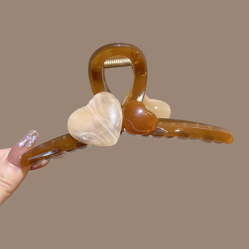 Grande Pinza a Pinza Colorblock a Forma di Cuore: Accessorio per capelli versatile da donna per capelli crespi