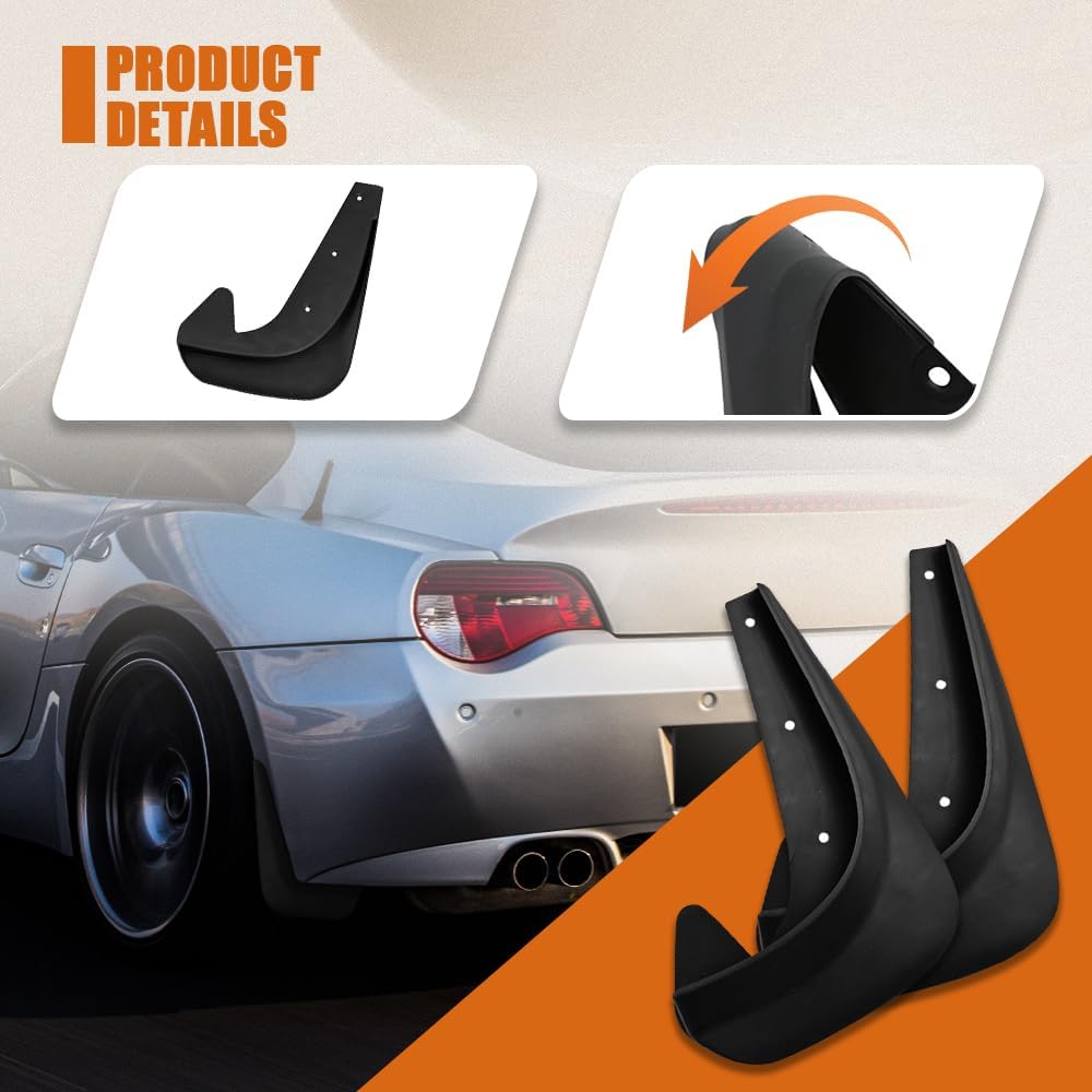 4PCS Car Mud Flaps, Mud Guards, No Drilling Mudguards Mudflaps with Hardware Kits, Automotive Exterior Accessories Universal Front & Rear Wheel
