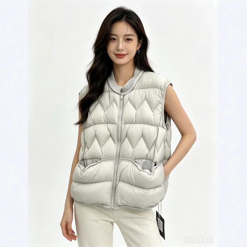 White duck down jacket, vest, women's short high-end sense outer wear vest, vest, fashionable loose warm jacket tide