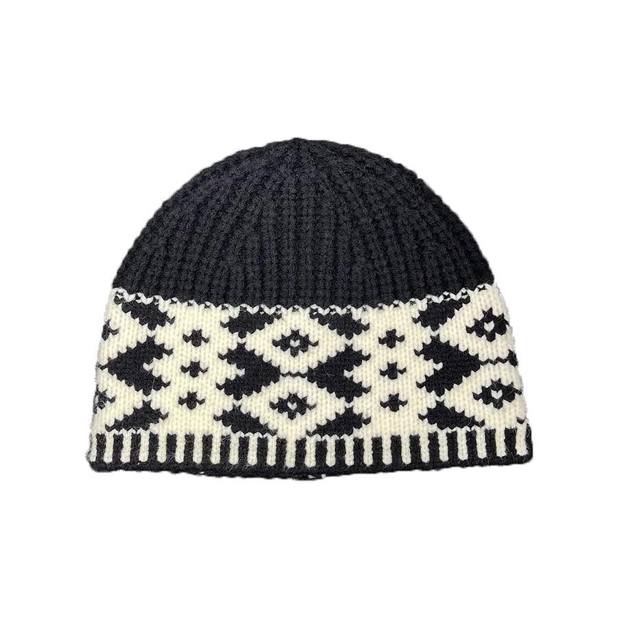 New Retro Wool Hat Couple Autumn and Winter Designer Diamond Pattern Color Matching Warm Knitted Hat Cold Hat