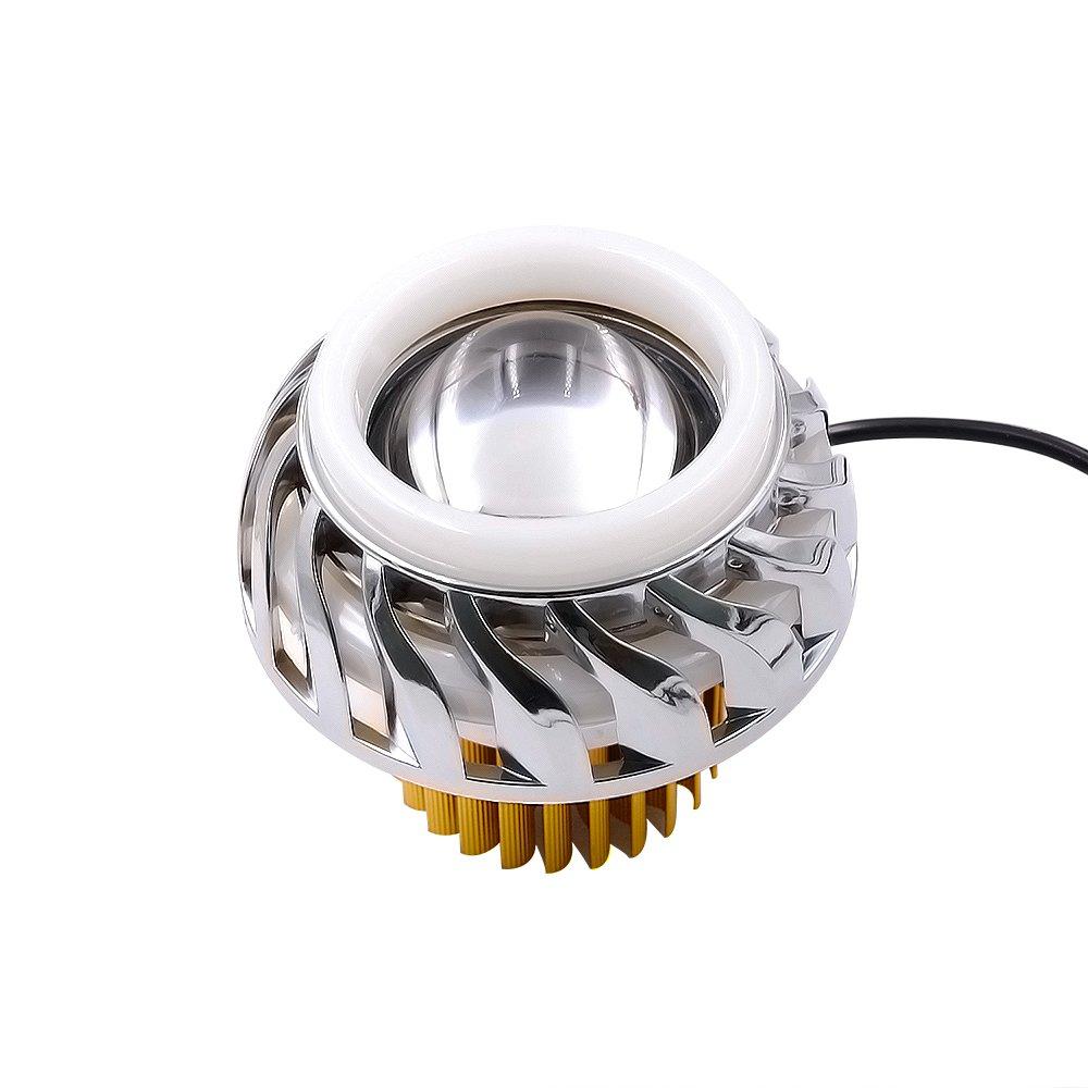 Reikoeppy Bi-Headlight Projector Lens Light with LED Angel Evil Eye Headlight 30W 1200 2H Double Amberment(Pink and Blue)