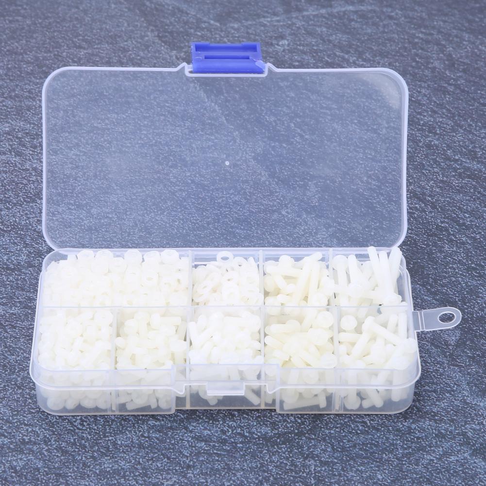 800pcsbox M3 Nylon Screw Nut Washer Combination Kit Fasteners Hardware AccessoriesWhite