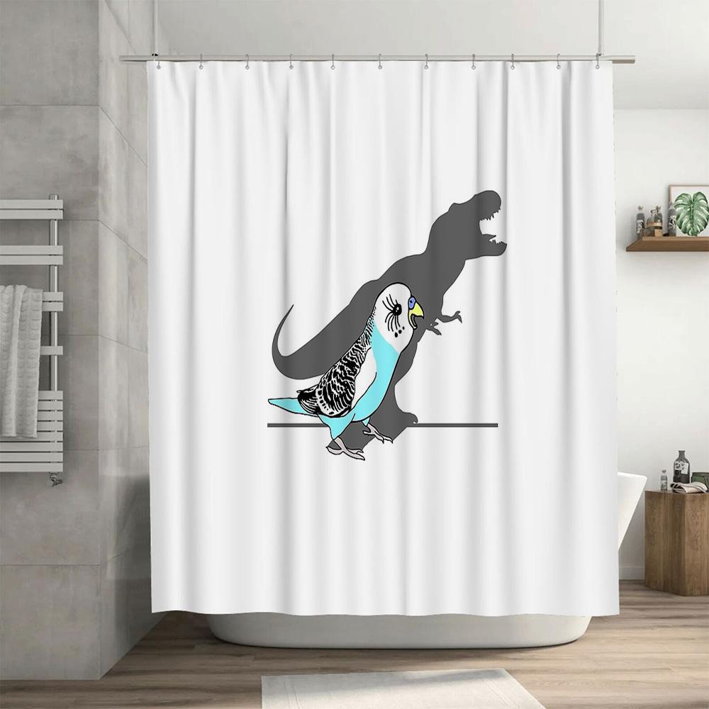 Jurassic Bird Shower Curtain Cute Dinosaur Pattern Bathroom Decor Washable Fabric Liner Tropical Forest Theme Home Textile Artis
