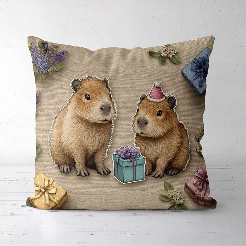 Capybara Cushions with Festive and Cute Designs Square polyester pillowcase, modern sofa decorative cushion cover