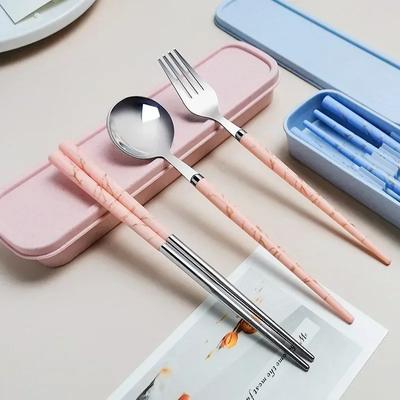 3Pcs/Set Portable Cutlery Set With Box Spoon Fork Chopsticks Set Stainless Steel Lunch Tableware Dinnerware Kitchen Accessories