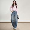 Bailuyu Retro High-Waist Straight-Leg Colorblock Jeans
