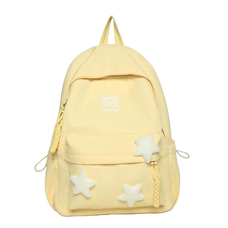 Cute Pink Backpack for Girls Fashionable Star Decorated School Bag with Plush Charm Ideal for Daily Use and School Cute Style Ba