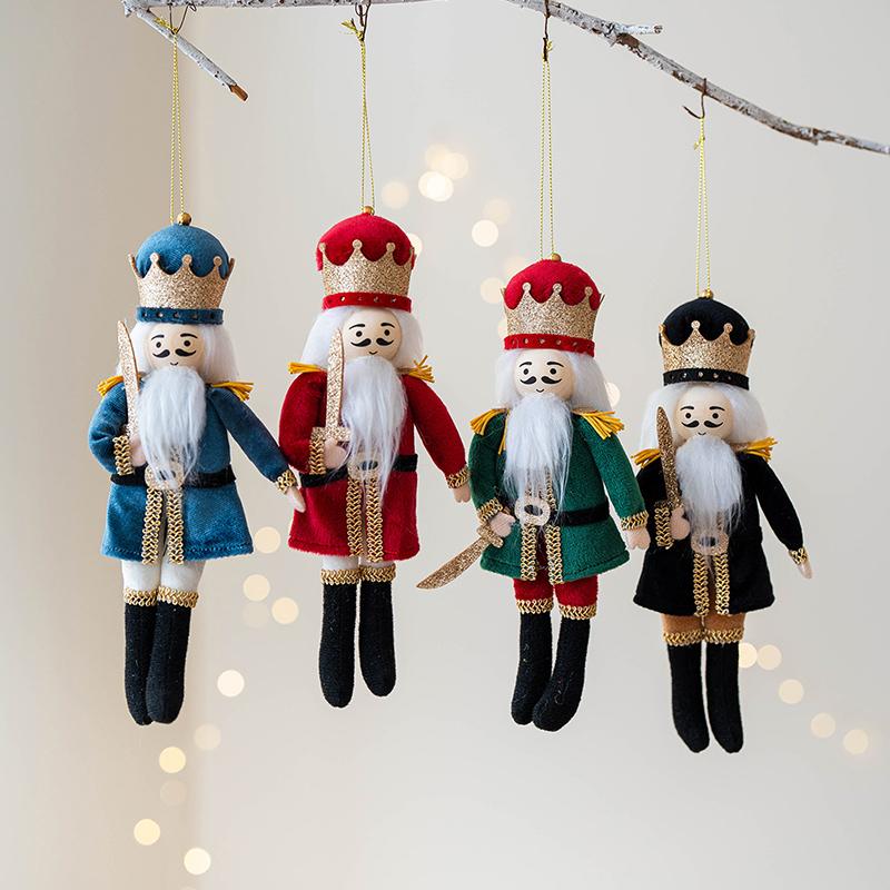 Nutcracker Hanging Ornament: Christmas Soldier Figure Stuffed King Fabric Nutcrackers Dolls Xmas Holiday Tree Decor For Holiday