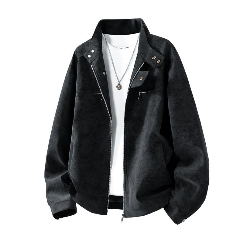 New leather jacket stand-up collar spring and autumn tooling style American retro lapel leather jacket PU leather jacket men