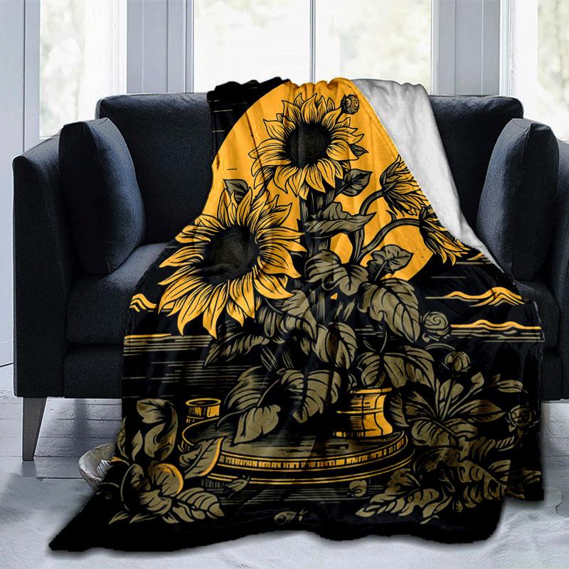 

1pc Sunflower Printing Lightweight Flannel Blanket, Comfortable and Warm Blanket, for Camping Sofa Bed and Couch Office, Suitable for Gift Bl 100x150cm