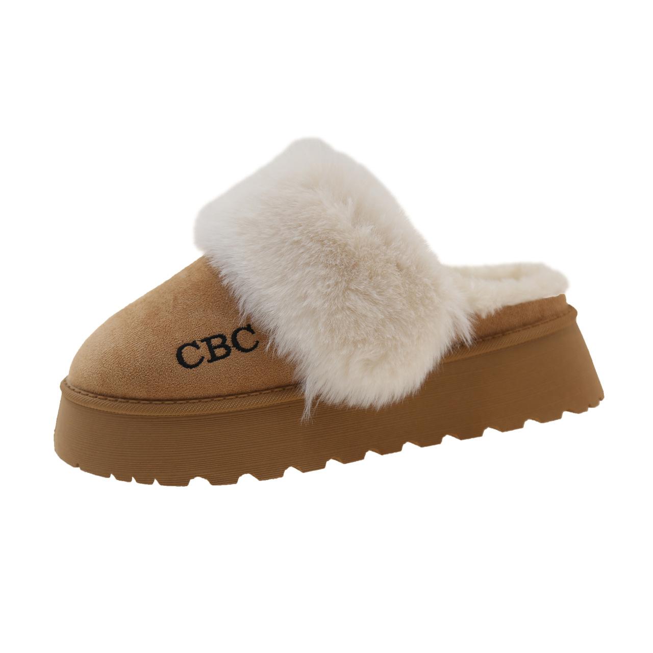 

Mao Mao slippers women s outer wear 2025 new fur integrated plush snow boots bag head winter thick-soled half-drag cotton shoes 41 верблюд