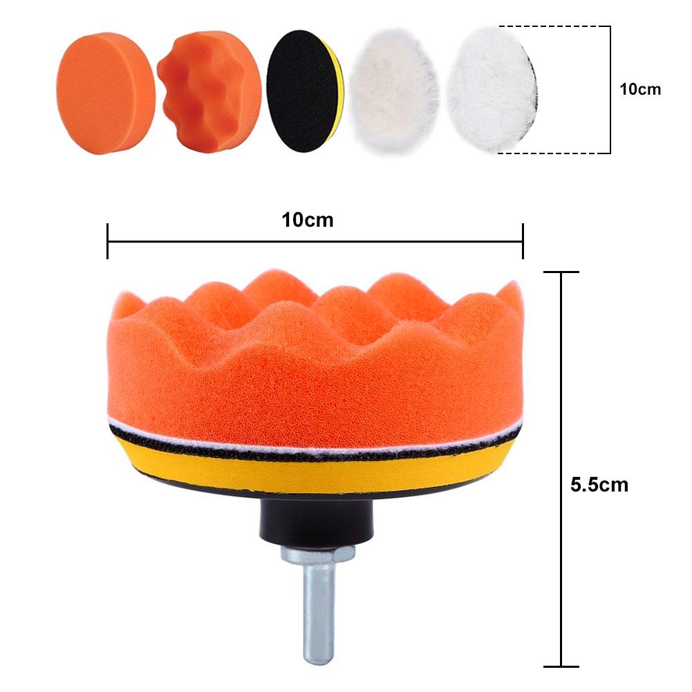 Jeu de 6 tampons de polissage de 4 pouces avec adaptateur pour perceuse M10 pour polissage de voiture, cirage, tampons de polissage Orange Blanc Laine Mousse