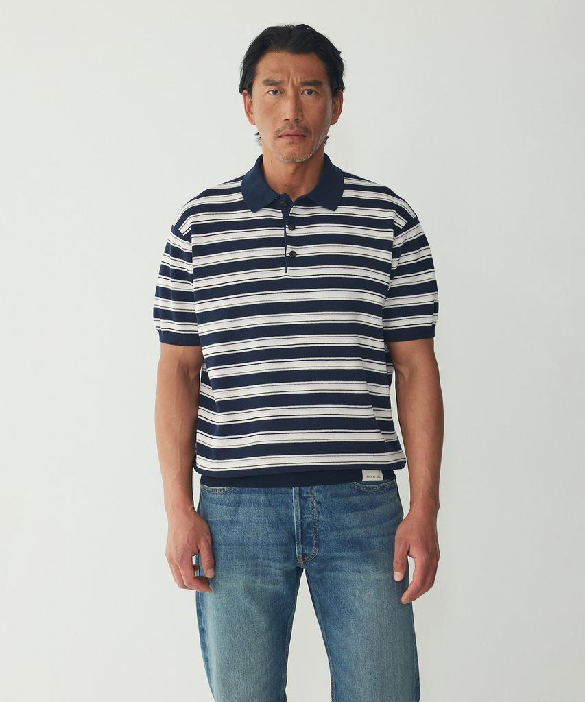 MAN ON THE BOON Striped Short Sleeve Polo Knit_Navy 4716113035