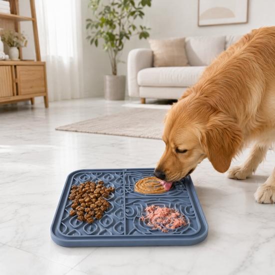 Pet Slow Food Mat with Suction Cups Four-Zone Pet Food Tray for Slow