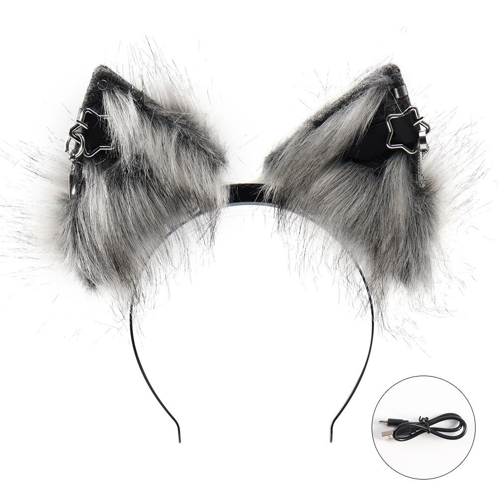 Plush Electric Animal Ear Headband Rechargeable Detachable Fox Ear Lolita Comic Show Prop Cat Ear Cosplay Accessories Halloween