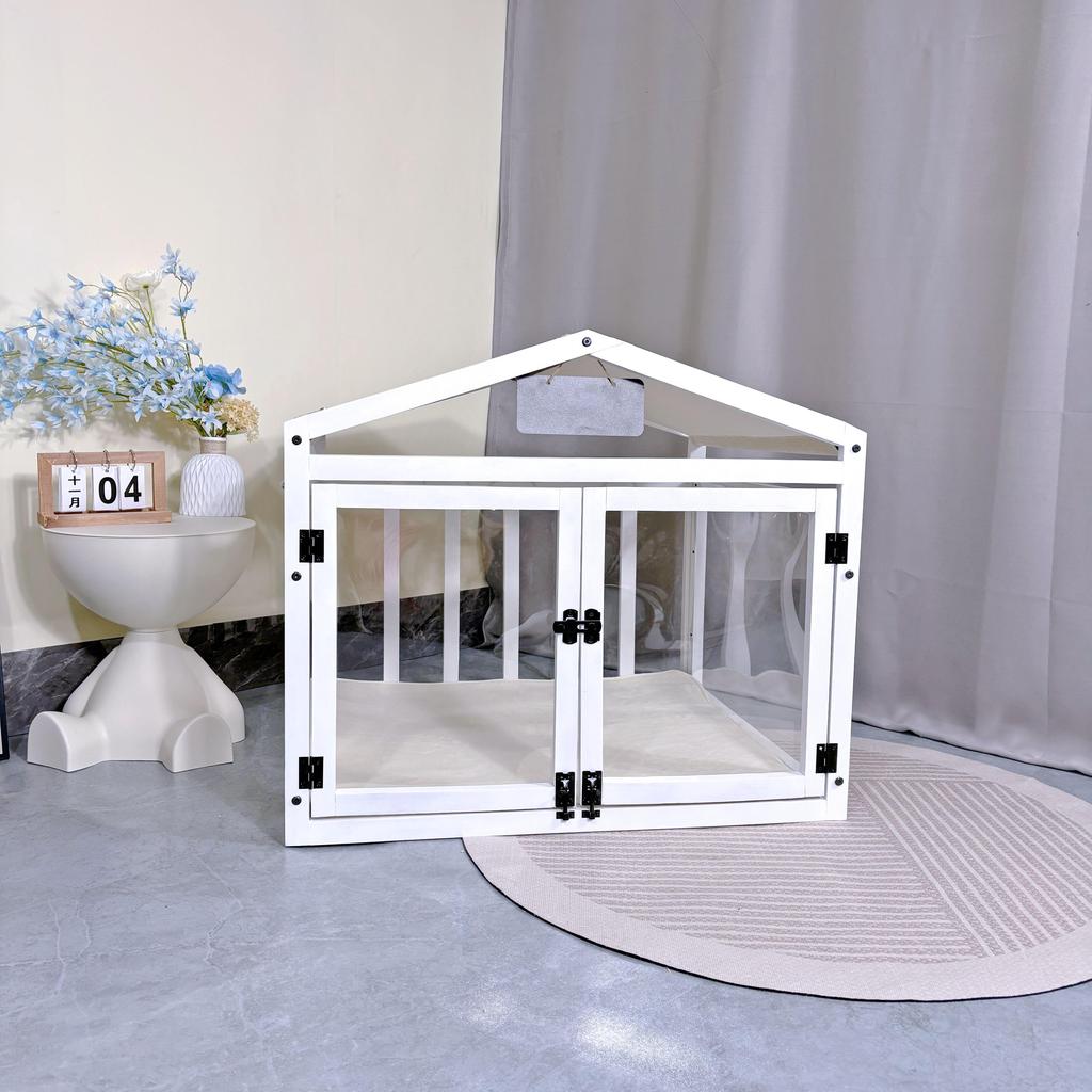 Solid Wood Transparent Kennel Small Dog Enclosure Luxury Pet Villa House Indoor-outdoor Dog House Crate Waterproof Pet Products
