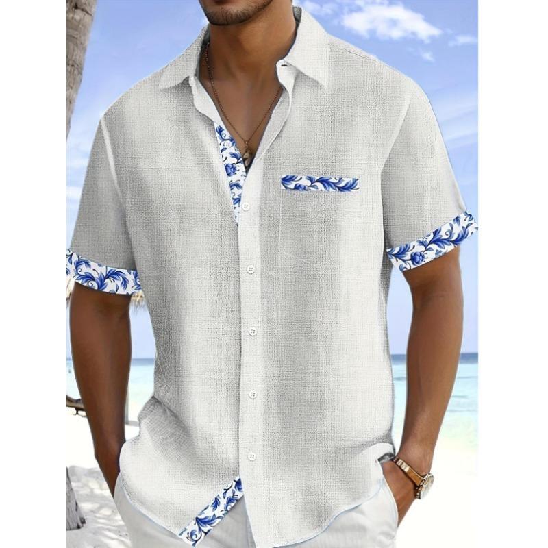 Men's Summer Casual Button Down Shirt Abstract Floral Print Short Sleeve Hawaiian Shirt