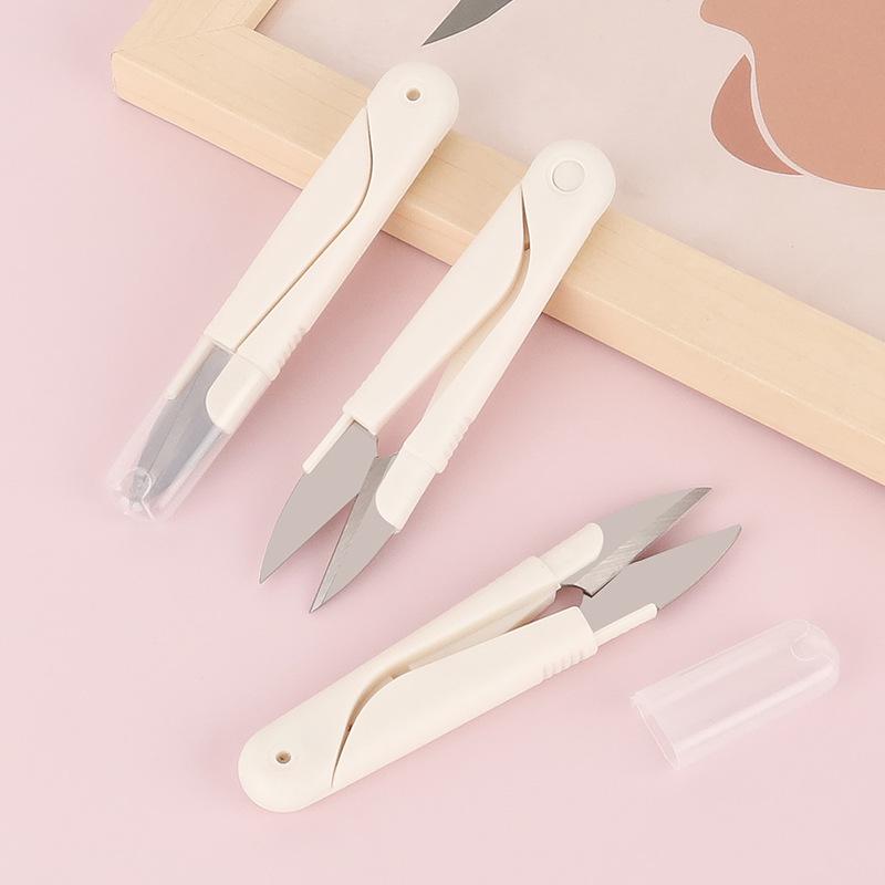 White U-Shaped Spring Sewing Scissors: Thread Clippers, Stainless Steel Line Cutters for Sewing and Fishing