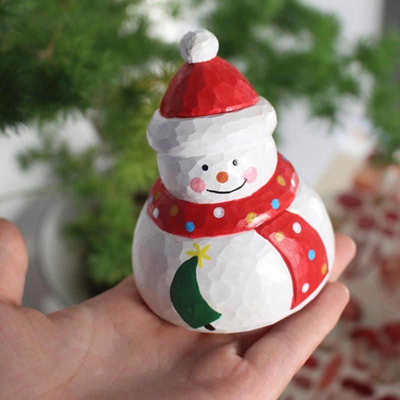 Hand Carved Wooden Santa/Snowman/Tree Figurine Carving Ornament Christmas Miniature Sculpture Table Decorations Gift