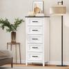 Narrow and Tall Bedroom Chest of Drawers with Wood-Effect Top Dresser for Small Spaces 45x35x106 Cm White