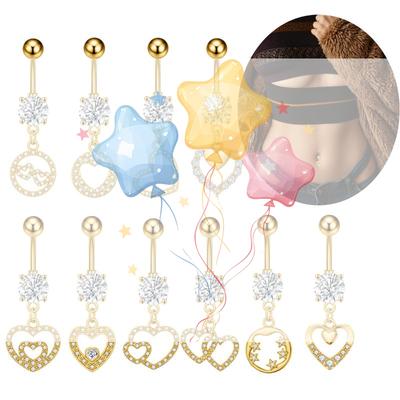 Moda Simple Anillos para Ombligo de Corazón con Circonita Barra para Piercing de Ombligo de Acero Inoxidable para Mujeres Joyería Corporal Sexy Joyería de Playa