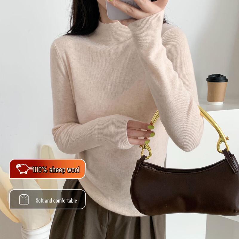 Zhichu Women's Pure Wool Mock Neck Knit Sweater