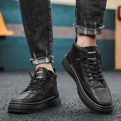 Heren Winter Hoge Top Leren Schoenen Mode Katoenen Schoenen Mode Enkellaarsjes Zakelijk Casual Buitenschoenen Mannelijke Sneakers Nieuw