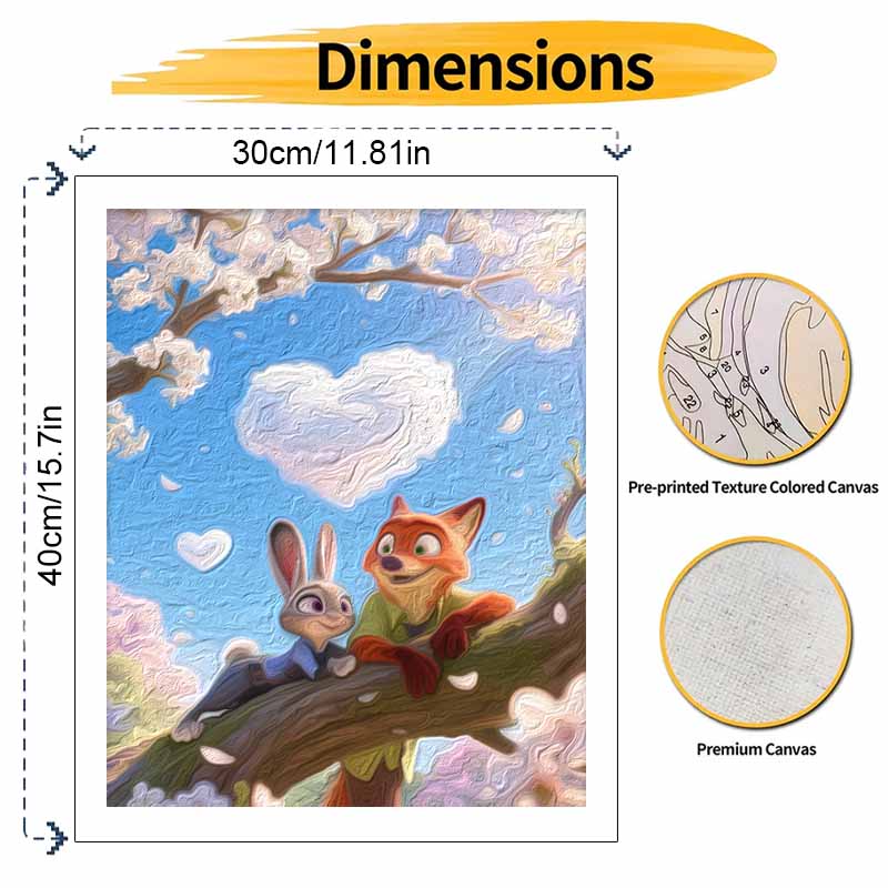 Disney Zootopia Fox and Rabbit Spring Blossom Painting by Numbers Hand Filled Drawing Art Kit Home Decor
