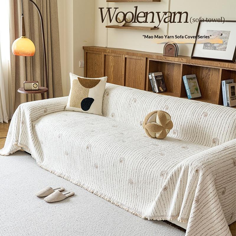 

Рельєфна кремова плед-покривало для дивана Все в одному з шенілу Повне покриття Захист від котів для Г-подібних та 2/3/4-місцевих диванів 180x180cm