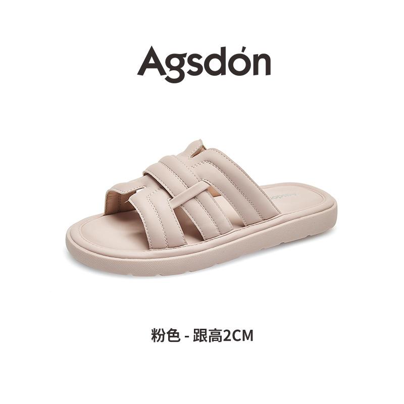Augustine flat-bottomed cool slippers summer new French one-word with soft-soled white beach shoes