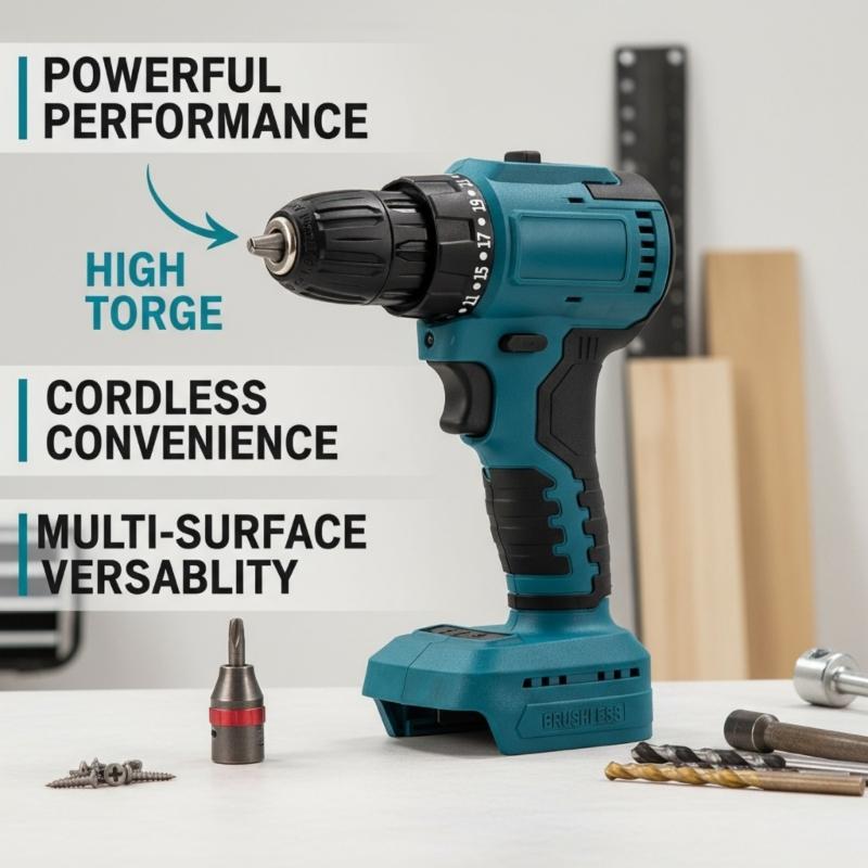 Professional Cordless Drill Electric Drill Adjustable Speed Battery Powered For DIY Projects Metal Wood Drilling
