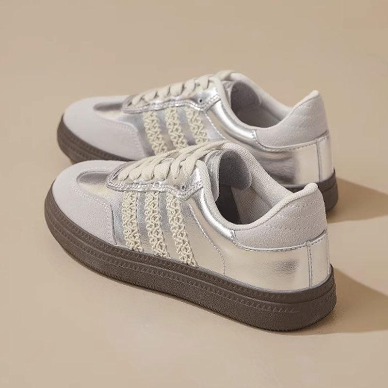 

Round head versatile casual Forrest Gump shoes silver sports board shoes women s spring and summer new retro flat-bottomed German training shoes 35