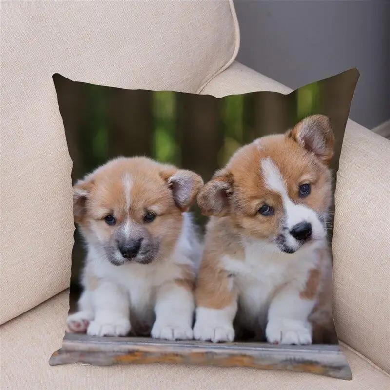 45X45 Cm Living Room Sofa Puppy Pattern Home Decoration Corgi Cushion Cover Gram Welsh Polyester Fiber Cushion Cover