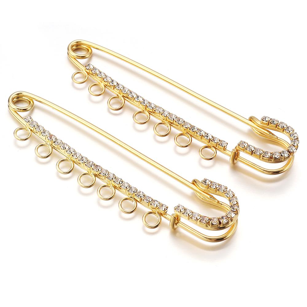 2pcs/lot Alloy Rhinestone Brooches Gold Silver Color Fixed Pins Brooch For Women Dress Safety Pin Brooches DIY Jewelry Making