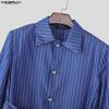 INCERUN Men Lapel Neck Long Sleeve Striped Irregular Splits Casual Long Shirts Tops