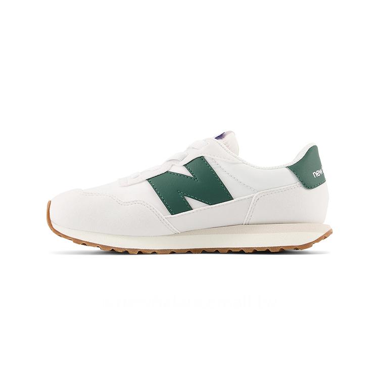 New Balance NB 237 Амортизация, Износостойкие Низкие Беговые Кроссовки Бело-Зеленые Детские Возраст 3 7 Лет PH237RF Wide (W) 28