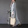 2024 Spring Ethnic-Style Mid-Length Striped Cotton Linen Dress for Women