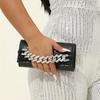 Cross-Border New Shiny Rhinestone Cuban Chain PU Crocodile Pattern Niche Clutch Chain Party Party Women'S Dinner Bag