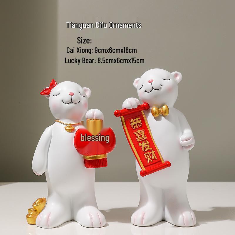 Peace and Joy Bear Resin Wedding Ornament - Chinese Style Gift Box