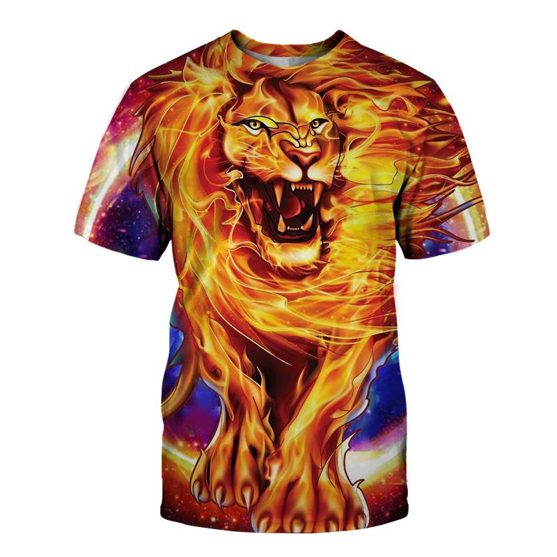 Summer Short Sleeved 3D Digital Printed Animal Lion Round Neck Men's T-shirt