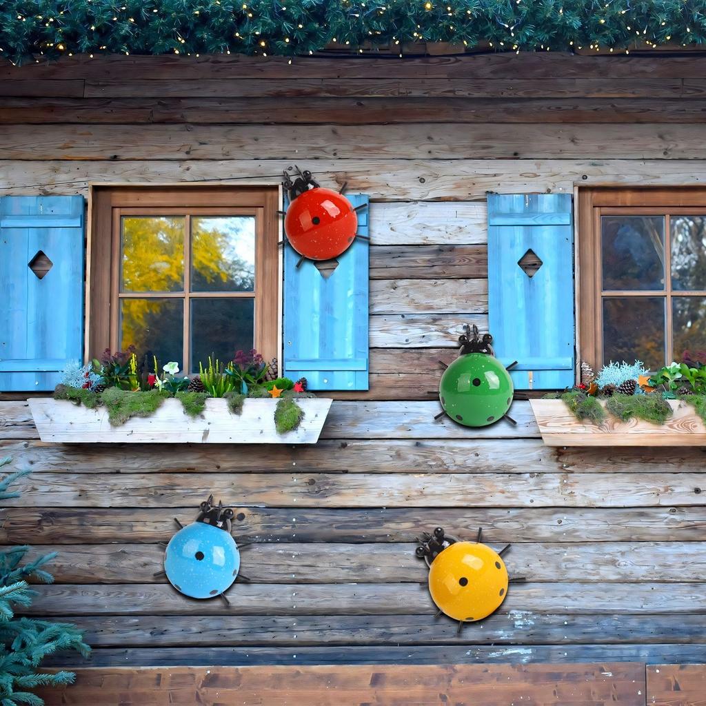 Garden Decoration Statue Cute Metal Ladybugs Outdoor Wall Sculpture Kindergarten Decoration with Small Insects Home Decor