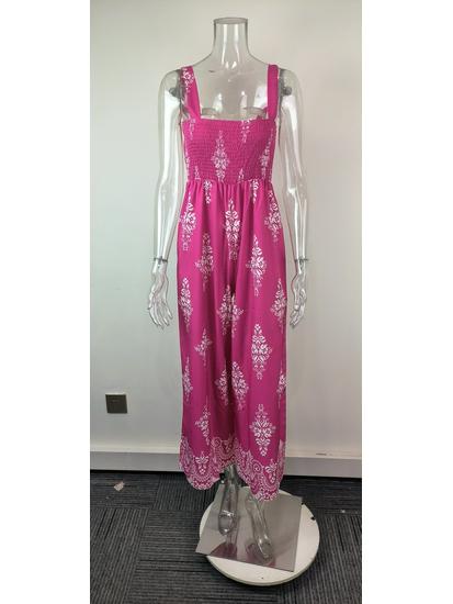 2025 Summer Women's Printed Casual Loose Short Sleeve Jumpsuit