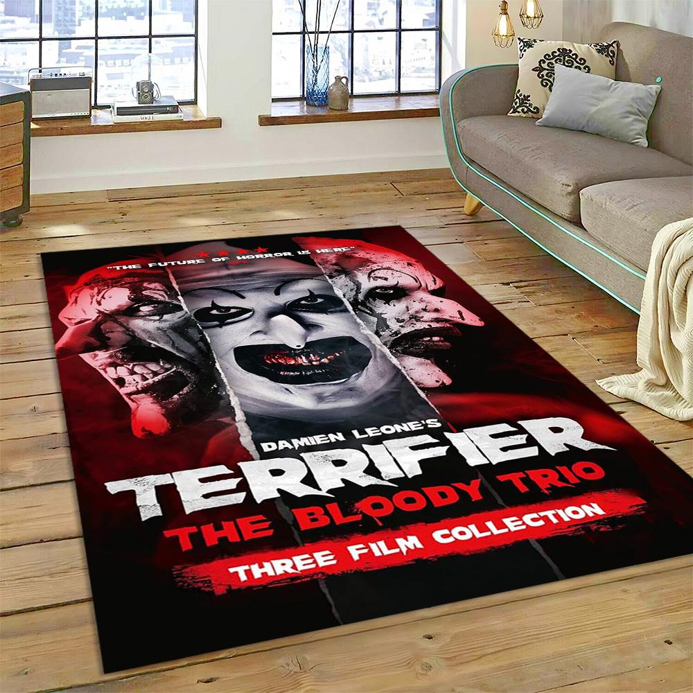 3D Terrifier 3 Horror Clown Movie Cartoon Carpet Rug for Bedroom Living Room Home Sofa Decoration,kids Play Decor Floor Mat Gift