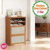 Narrow Entryway Bamboo Shoe Cabinet 7-Tier Free Standing Storage Cubby with 2 Flip Drawers & Door Ventilation Odor-Free Shoe Org