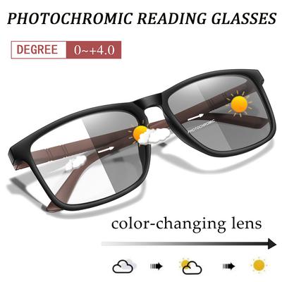 Lunettes de lecture photochromiques carrées classiques Lunettes pour presbytes Homme et femme Lecture Navigation sur Internet +0 +150 +200