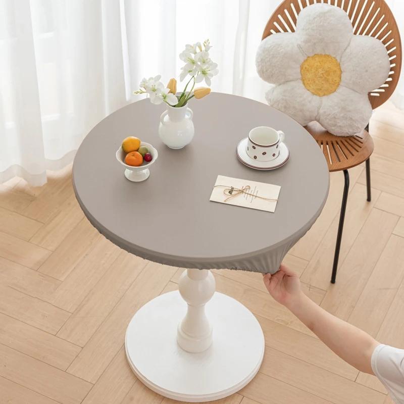 Round Pu Leather Table Cover Solid Color Elastic Tablecloth Waterproof Oilproof Waterproof Dinning Tablecloth Protector Desk Mat