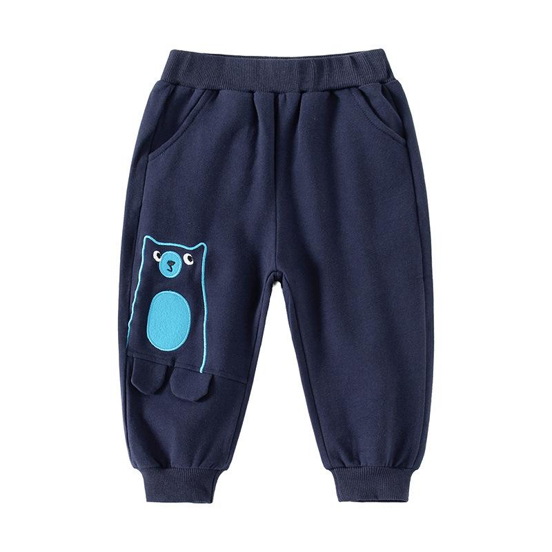 Cartoon Bear Embroidered Boys Sweatpants, Mid-waist Casual Medium Children's Sweatpants, Cute Pattern Children's Sweatpants
