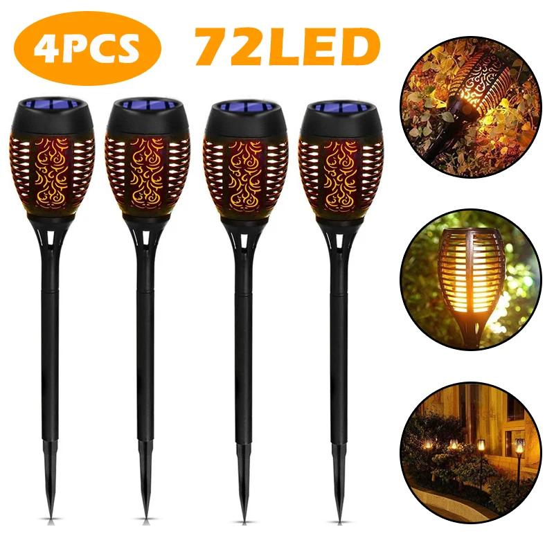 1-4PCS 96 LED Outdoor Solar Torch Lights Waterproof Garden Patio Flickering Dancing Flame Lamp  Lawn Path Yard Patio Floor Lamps